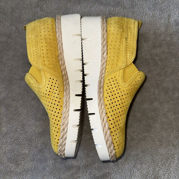 Franco Sarto Serla2 Suede Perforated Yellow Espadrille Wedge Loafer Women Size 7 - Picture 3 of 7